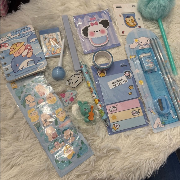 unbranded Accessories - Cute Blue Kawaii Stationery Set - Character Stickers & Pens 15+ items